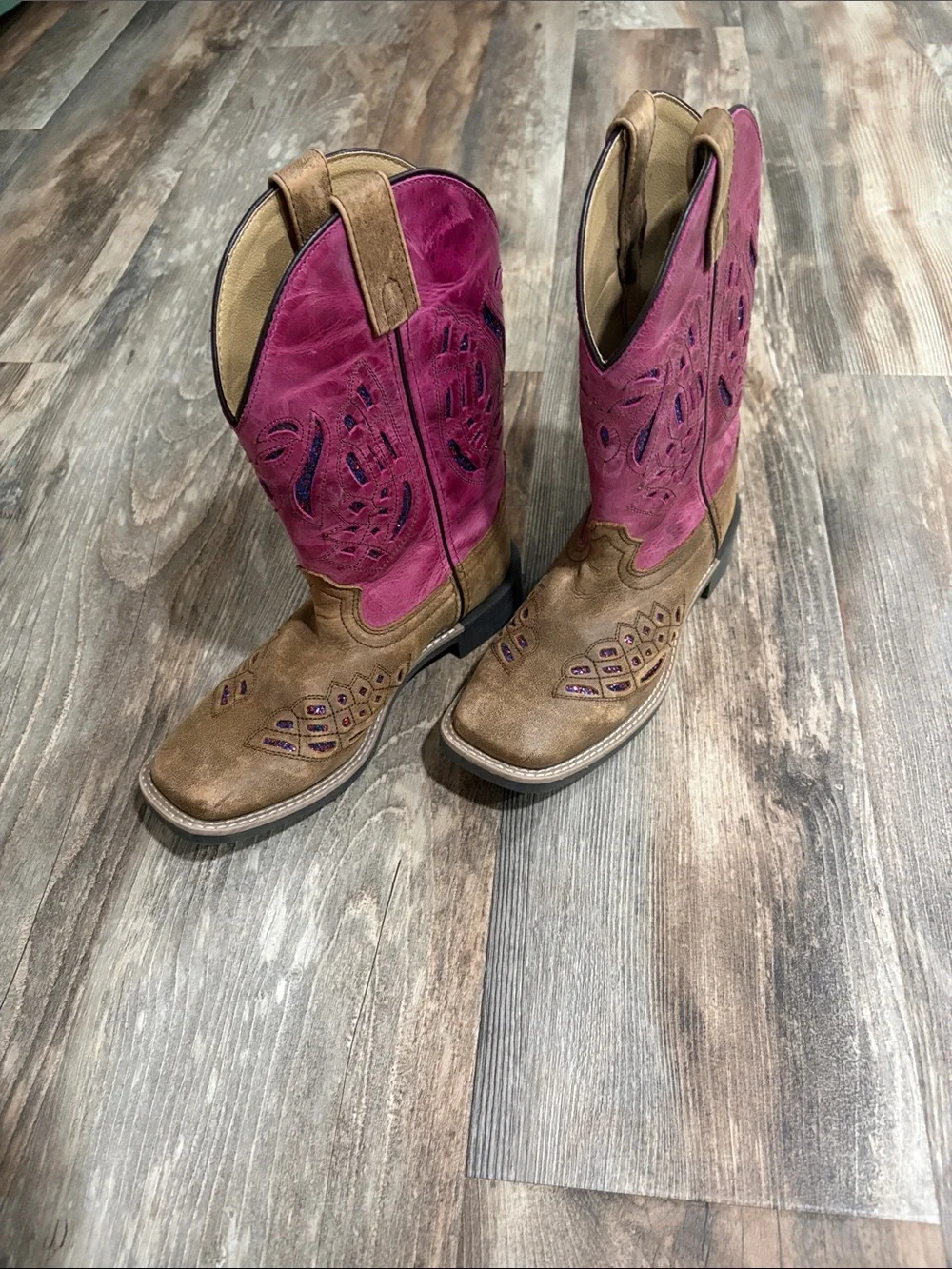 Pink & Brown Western Cowgirl Boots